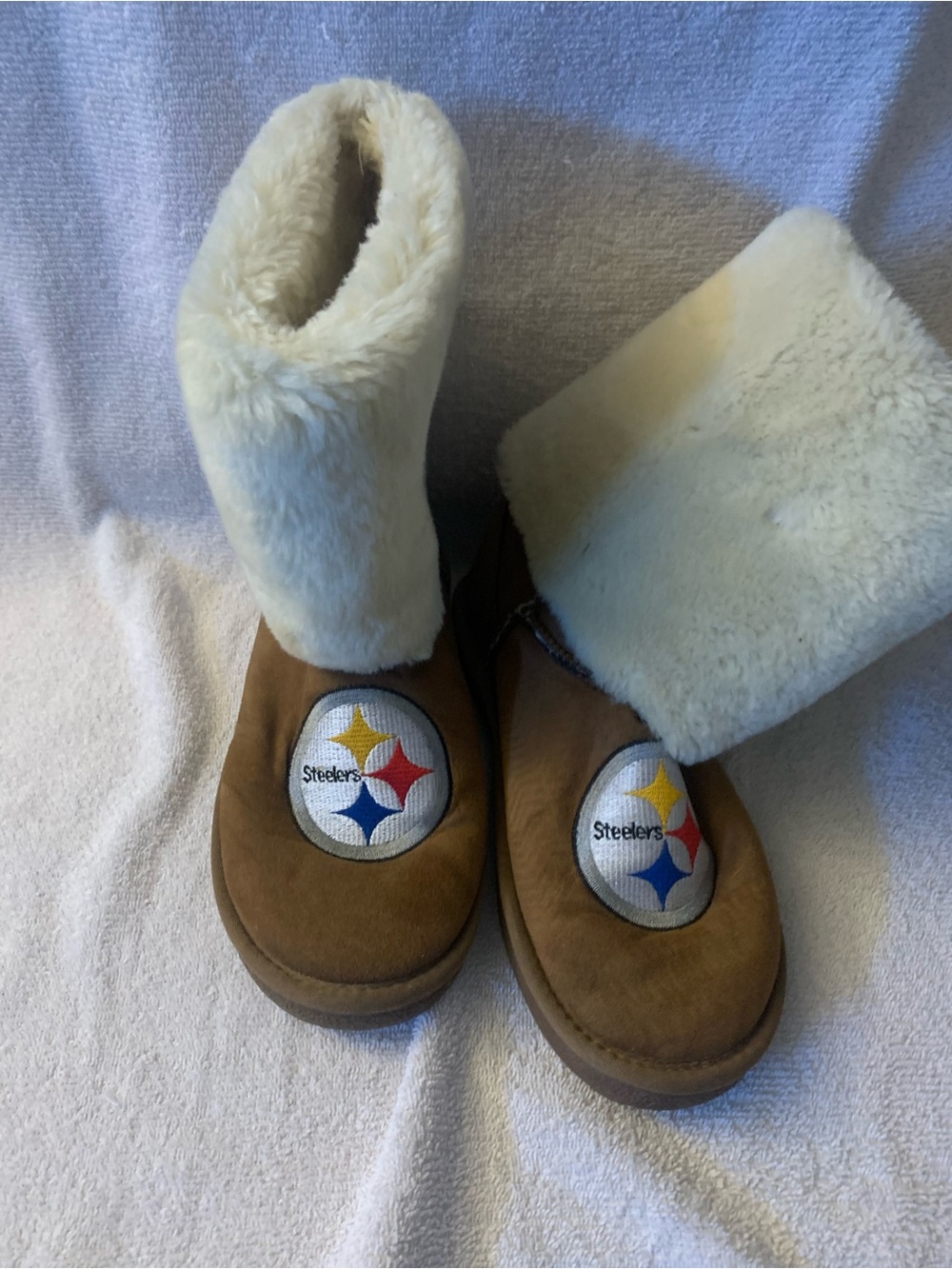 NFL Pro Shop Pittsburgh Steelers Logo Sherpa Lined Boots - Brown & Cream